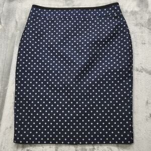 Ann Taylor Skirt Womens 8 Navy Blue Silver Gray Polka Dot Pencil Stretch Office